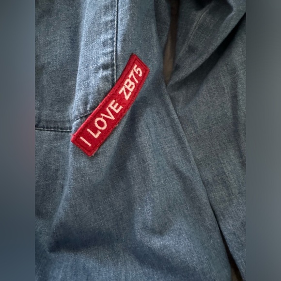 ZARA Basics Z975 Patch Oversized Denim Shirt S Western Chic Grunge Versatile - Picture 11 of 12